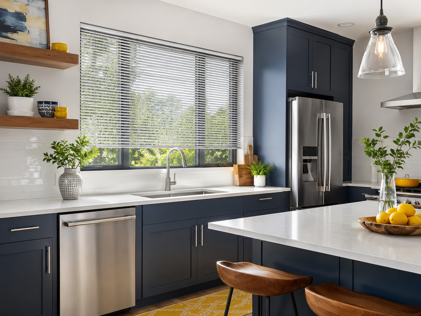 Aluminum blinds in a contemporary kitchen